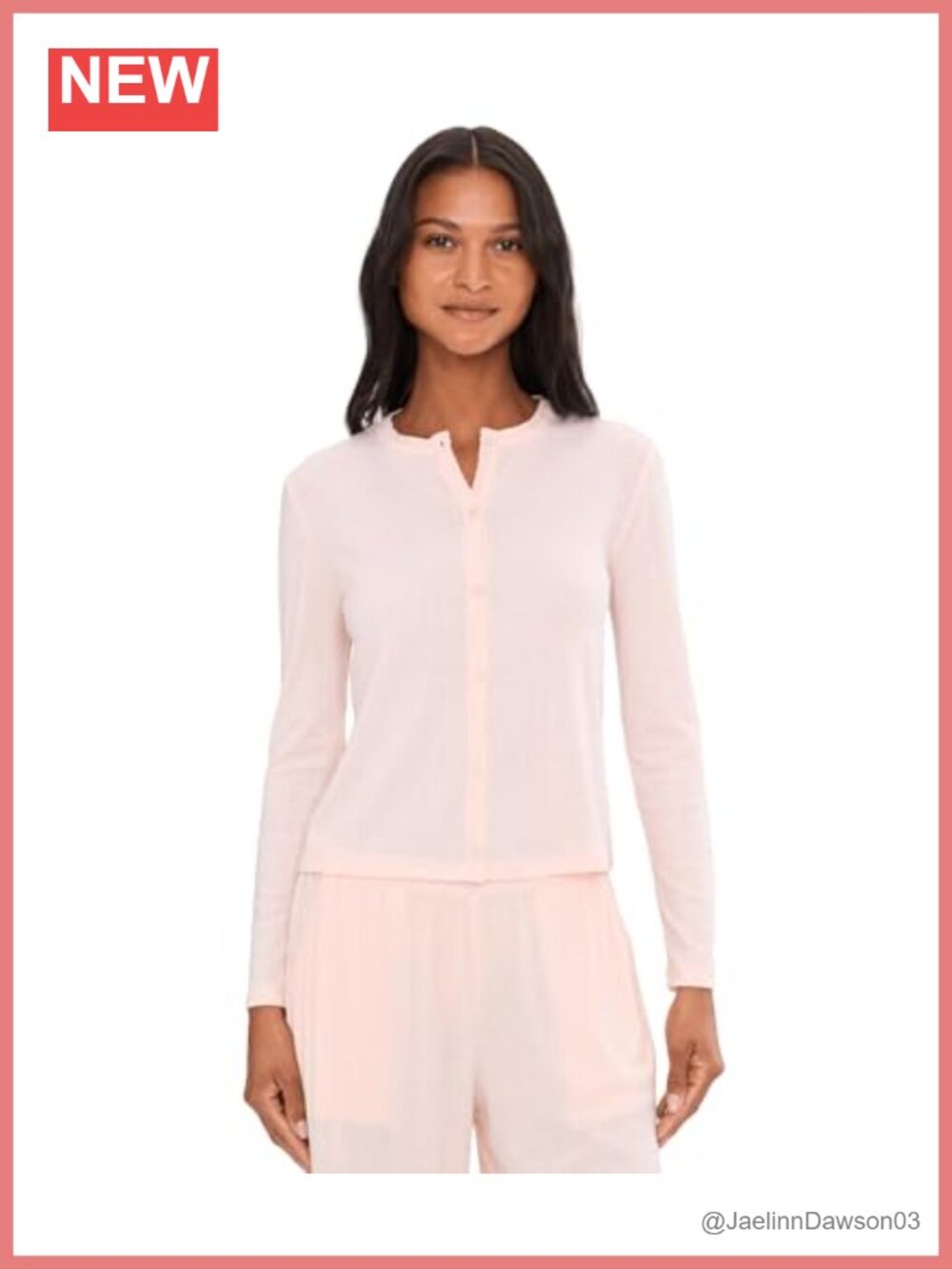 Pointelle Rib Knit Cardigan Semi-Fitted Scallop Trim Long Sleeve